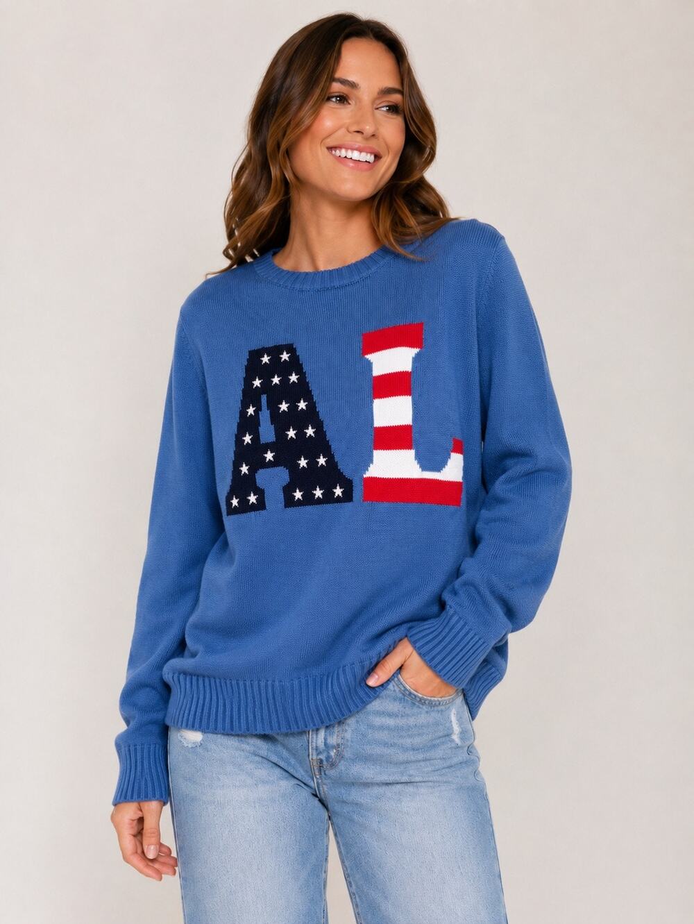State of Mine Alabama AL American Flag Blue Cotton Sweater Women’s M and L NWT